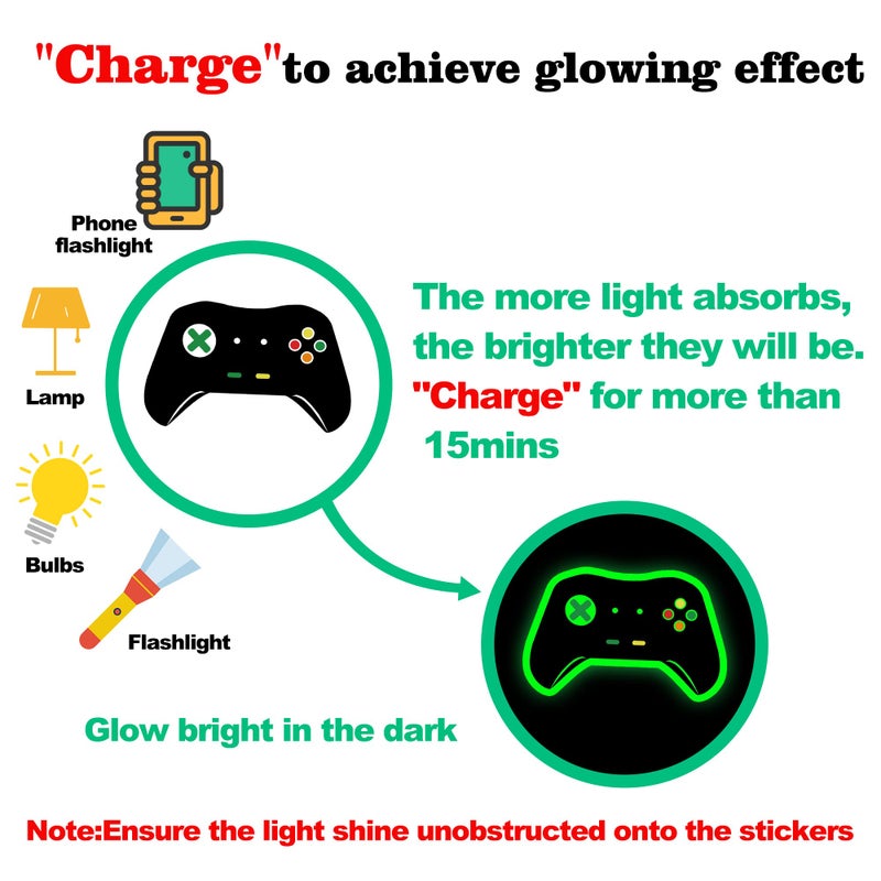 Sinekong Gamer Wall Decals Stickers Glow in The Dark Wall Decals Game Wall Stickers Gaming Controller Wall Decals Game Room Decor Video Game Decal for Boys Kids Girls Bedoom Playroom Wall Decor (Green) - Image 2